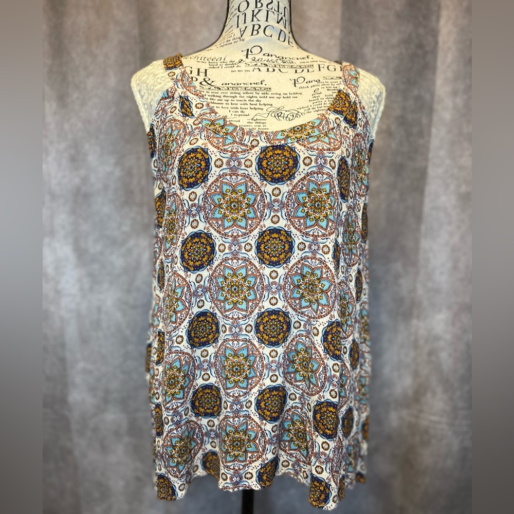 Rags to Wishes Bohemian Print Sleeveless Top Size 1X.